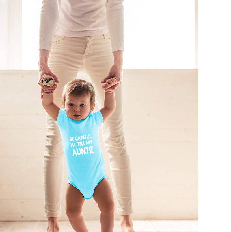 CBTwear Be Careful I'll Tell my Auntie - Baby Clothes - Funny Newborn Bodysuit Outfits for Boys and Girls (6 Months, Light Blue) - Image 3